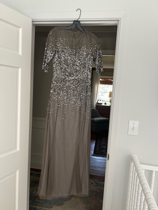 Adrianna Papell Dresses & Skirts - Adrianna Papell Taupe Evening Gown with Silver Sequins